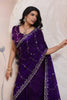 Royal Purple Silk Saree Golden Zari Embroidery Border Matching Blouse