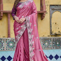 Designer Pink Silk Saree with Heavy Embroidered Border