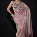  Mauve Pink Shimmer Silk Saree with Heavy Zari Stone Embroidered Border