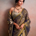 Grey Silk Saree with Golden Zari Polka Dot Weaving Designer Saree
