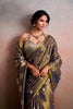 Grey Silk Saree with Golden Zari Polka Dot Weaving Designer Saree