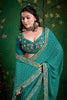 Teal Green Bandhani Saree and Designer Blouse Festive Wear