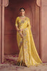 Luxury Mustard Yellow Silk Saree Heavy Floral Embroidered Border 