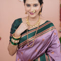 Lavender Silk Saree Dark Green Woven Border Traditional Design