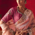 Blush Pink Silk Embroidered Saree Silver Border Mauve Designer Blouse