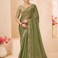 Olive Green Silk Saree with Designer Embroidered Border