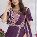 Elegant Wine Purple Designer Saree with Floral Embroidered Blouse