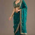 Green Silk Saree with Heavy Zari Embroidered Border Designer Blouse