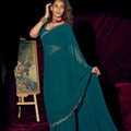 Teal Green Georgette Saree with Embroidered Border Designer Saree