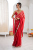 Red Organza Silk Saree with Designer Gold Lace Border Matching Blouse