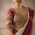 Cream Silk Saree with Maroon Border Rich Zari