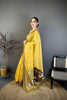 Mustard Yellow Linen Cotton Saree Artistic Elephant Print Pallu