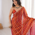 Luxury Rust Orange Organza Silk Saree Golden Zari Embroidery Designer Blouse