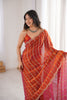 Luxury Rust Orange Organza Silk Saree Golden Zari Embroidery Designer Blouse