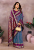 Blue Silk Saree with Wine Purple Zari Woven Border Designer Pallu