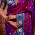 Magenta Paithani Silk Saree with Contrast Teal Blue Zari Border