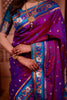 Magenta Paithani Silk Saree with Contrast Teal Blue Zari Border