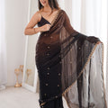 Black Organza Saree Golden Butti Work Embroidered Border