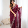 Maroon Party Wear Georgette Saree with Embroidered Border