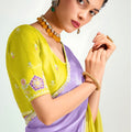 Elegant Yellow Lavender Ombre Organza Saree with Designer Blouse