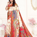 White Multicolor Printed Saree with Paisley Design Saree