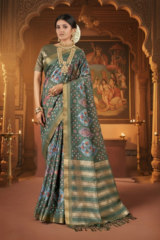 Traditional Green Banarasi Silk Saree Rich Pallu Ethnic Wear 