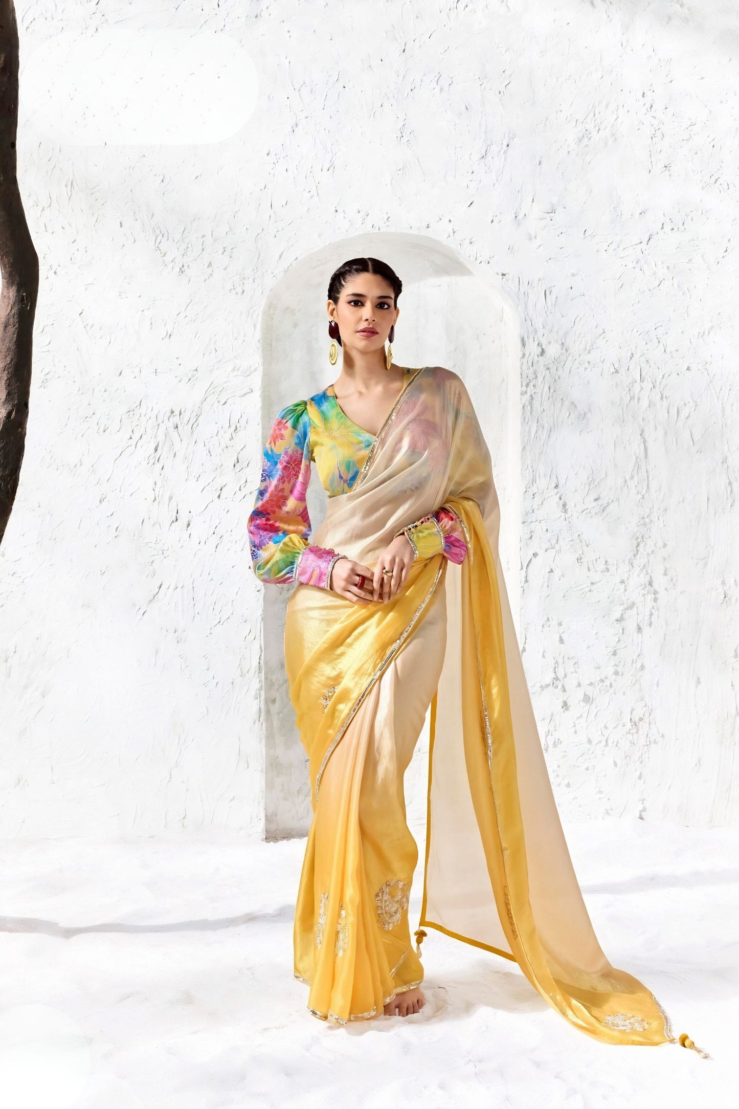 Elegant Yellow Premium Luxe Silk Organza Saree Embroidery Work for Women