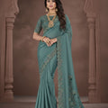 Teal Green Embroidered  Saree with Designer Blouse 
