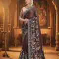 Brown Embroidered Silk Saree  Designer Blouse