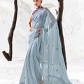 Royal Ice Blue Premium Luxe Silk Organza Saree Embroidery Work for Women