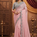 Designer Baby Pink Silk Saree Embroidery Blouse