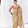 Stylish Beige Premium Luxe Silk Organza Saree with Embroidery Work for Women