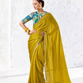 Vibrant Mustard Yellow Premium Luxe Silk Organza Saree for Women