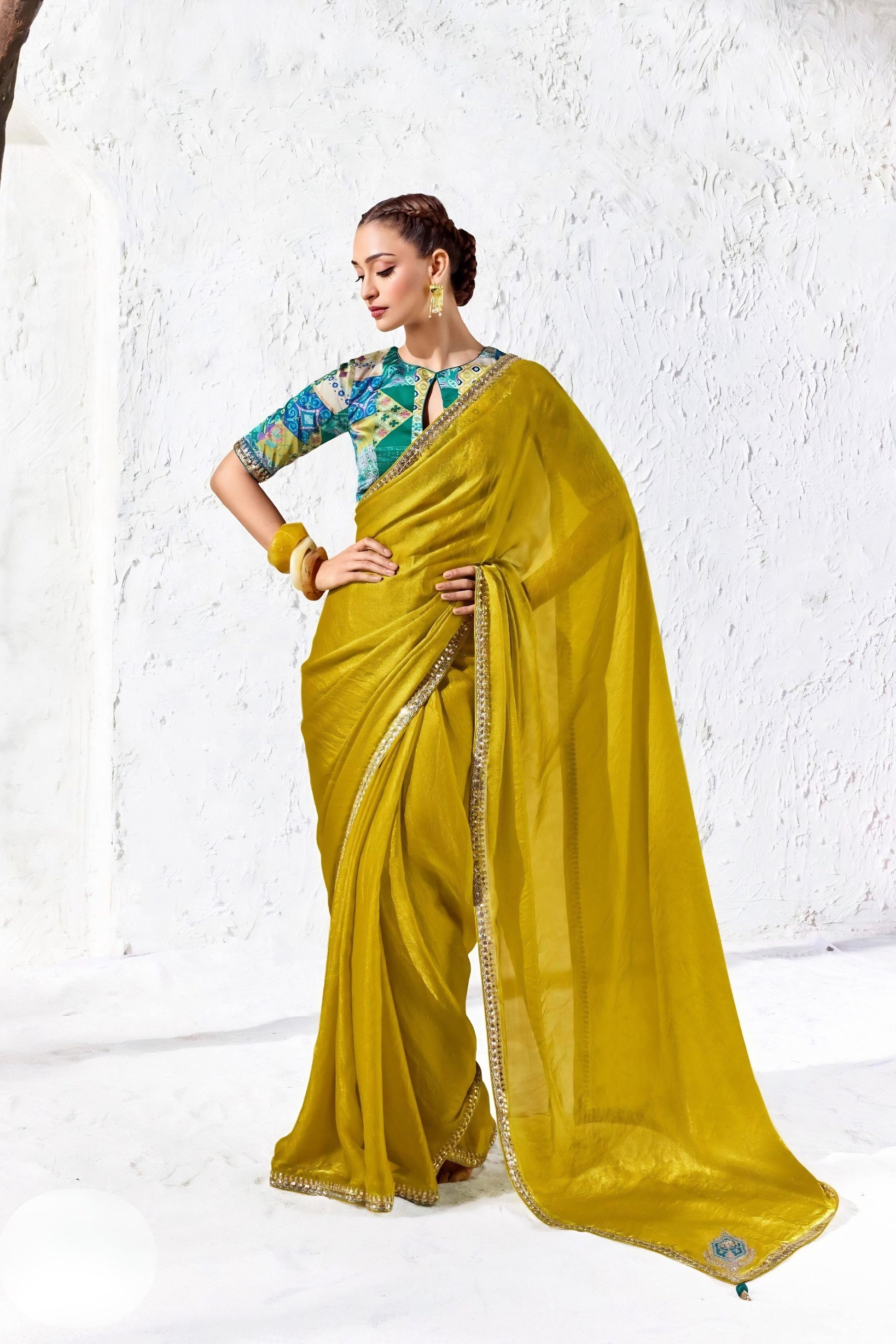 Vibrant Mustard Yellow Premium Luxe Silk Organza Saree for Women