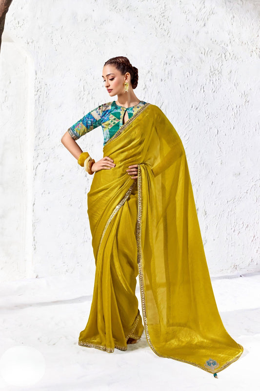 Vibrant Mustard Yellow Premium Luxe Silk Organza Saree for Women