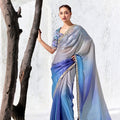Premium Ice Blue Premium Luxe Silk Organza Designer Saree for Women