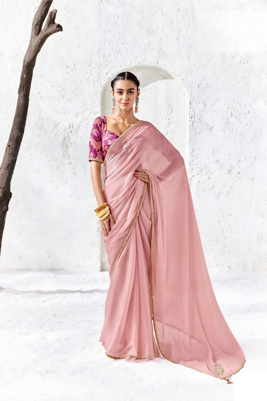 Beautiful Baby Pink Premium Luxe Silk Organza Saree for Women