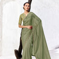 Graceful Olive Green Premium Luxe Silk Organza Saree Blouse for Women