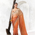 Lovely Peach Orange Premium Luxe Silk Organza Saree for Women