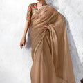 Stylish Brown Premium Luxe Silk Organza Designer Saree for Women