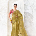 Luxury Olive Green Premium Luxe Silk Organza Designer Saree for Women