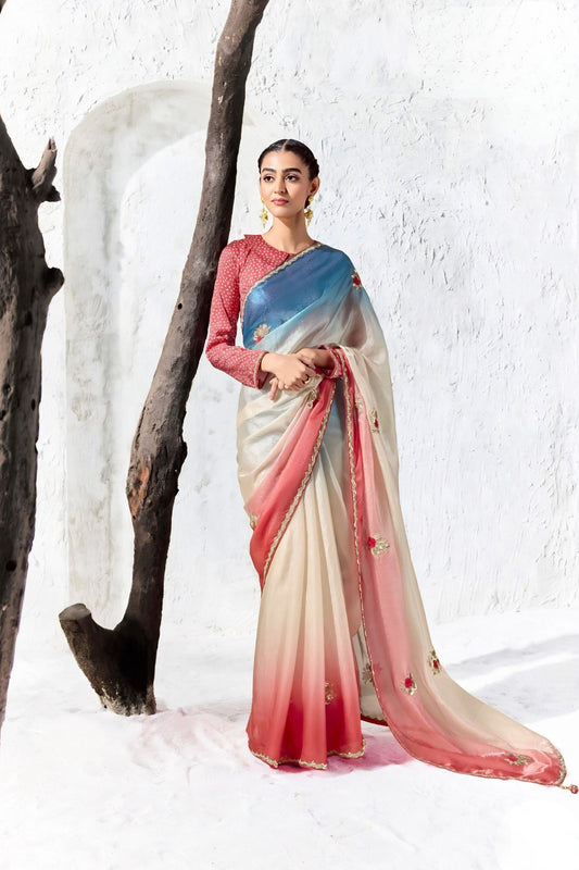 Stunning Cream Premium Luxe Silk Organza Saree Blouse for Women