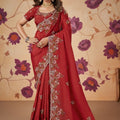 Red  Banarasi Silk Saree Matching Blouse Traditional Saree 