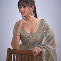 Light Gold Tissue Silk Saree with Zari Border Designer Blouse
