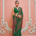 Elegant Green Patola Printed Silk Saree Matching Blouse Festive Wear