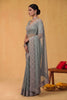 Dusty Blue Net Saree Heavy Silver Embroidered Border Designer Blouse
