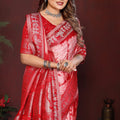 Red Banarasi Silk Saree Zari Border Traditional Weaving Saree