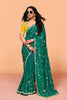 Bottle Green Designer Embroidered Silk Saree Heavy Zari Blouse Piece