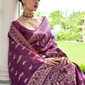 Wine Purple Cotton Silk Saree with Traditional Woven Border