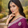 Purple Banarasi Silk Saree with Silver Zari Floral Weaving Traditional Wear
